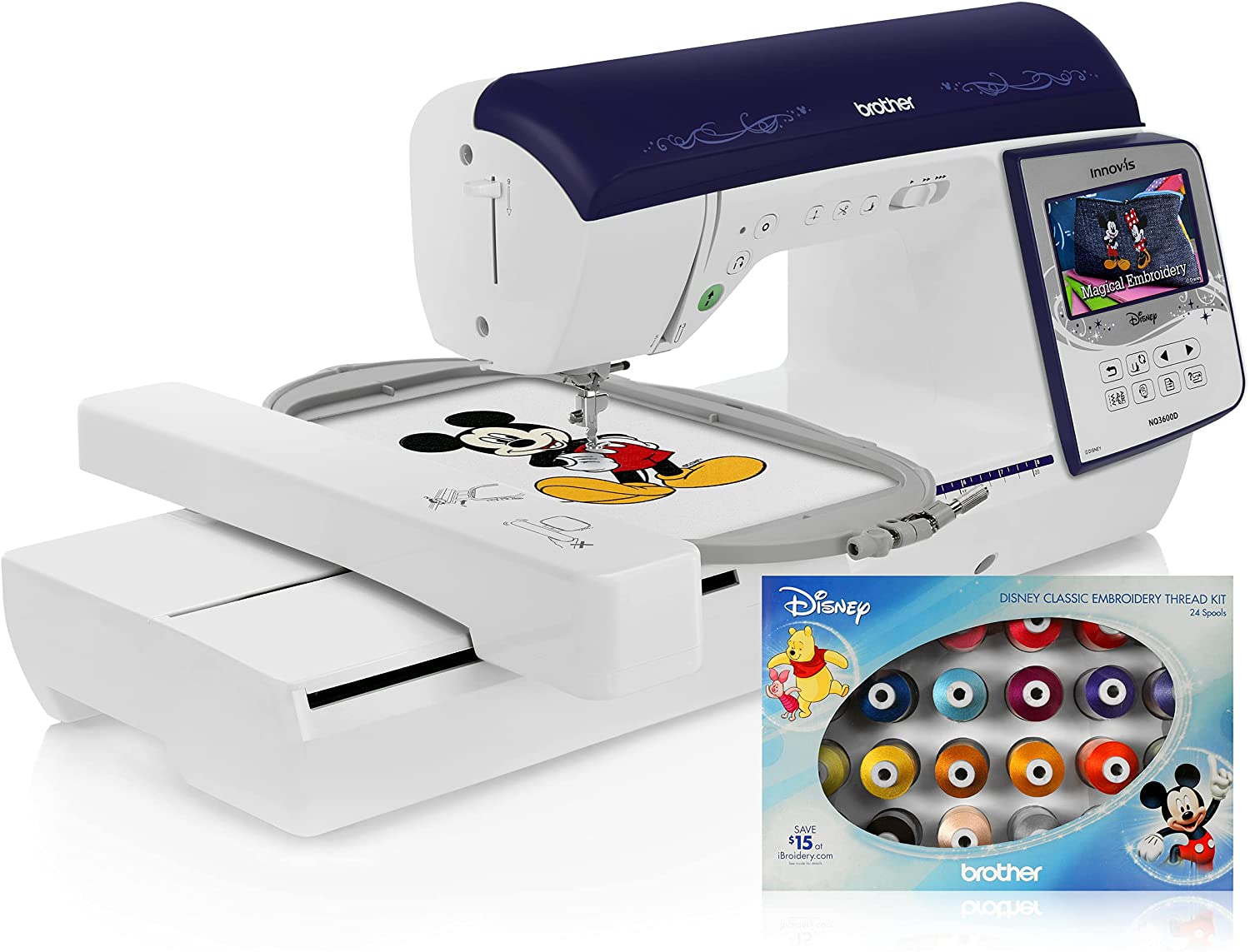brother innov is nq3600d mbroidery and sewing machine with disney embroidery thread kit bundle